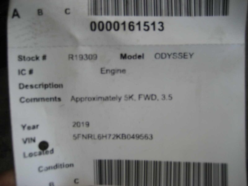 2019 Honda Odyssey Engine Assembly - Image 5