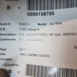 2011 Nissan Altima Engine Assembly - Image 7
